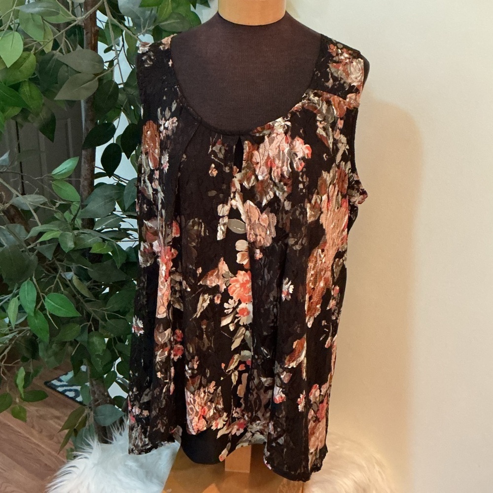 Cocomo Woman 2X Black Floral Lace Sleeveless Blouse Plus Size